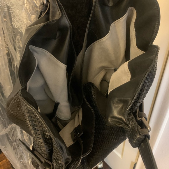 Gianni Segatta Ricamo Large Black Leather Hobo Weekender Tote Made in It… - Picture 4 of 4